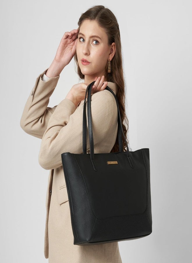 كابريس حقيبة حمل كبيرة من كابريس يوركي، مناسبة لأجهزة الكمبيوتر المحمولة مقاس 14 بوصة، للنساء | أنيقة ومتينة وواسعة مع جيوب متعددة وجيب خلفي بسحاب للعمل والسفر والاستخدام اليومي (أسود) - Image 2